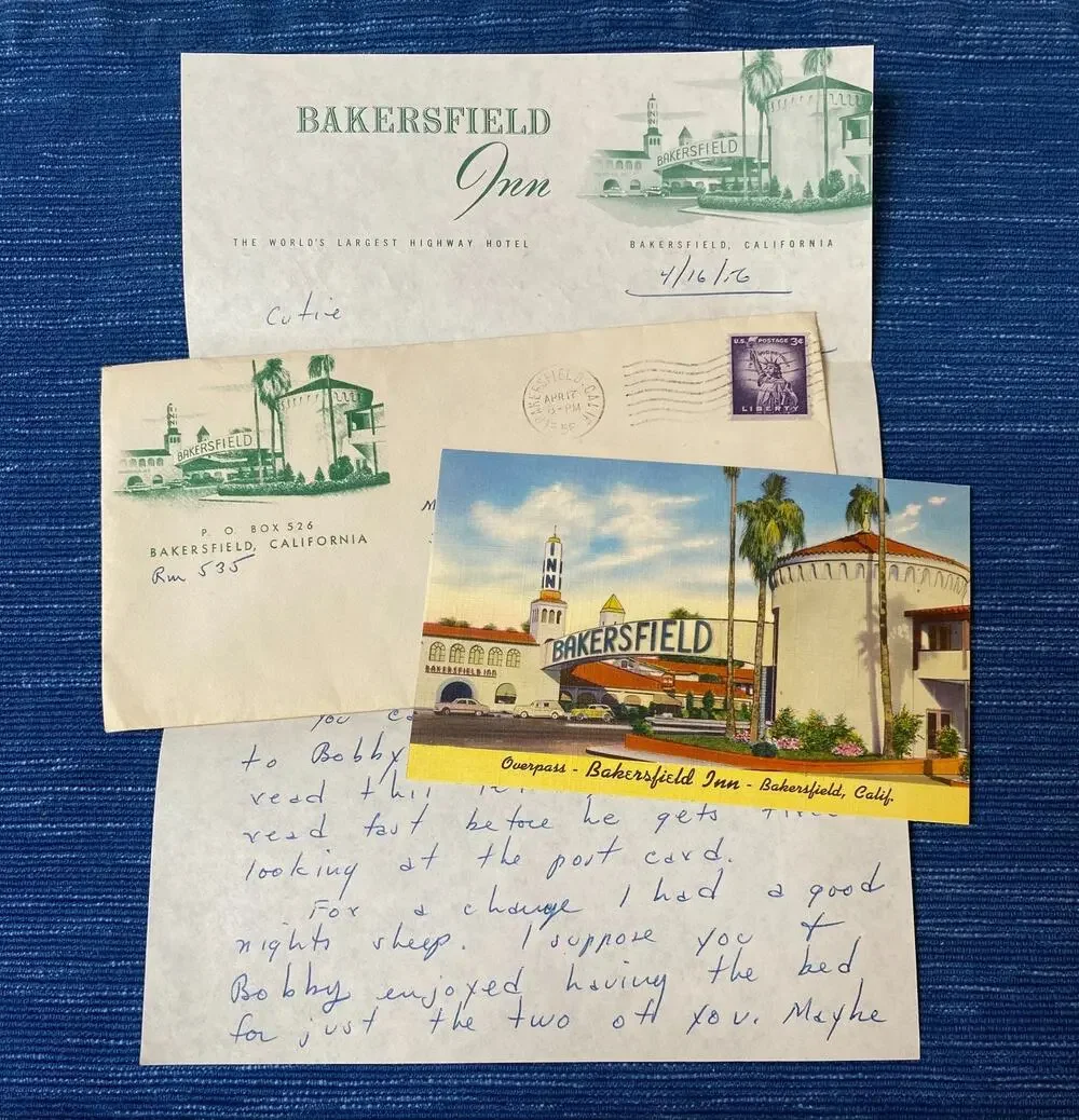 Vintage 1956 Bakersfield Inn Sign Postcard Posted Envelope Letter California Lot